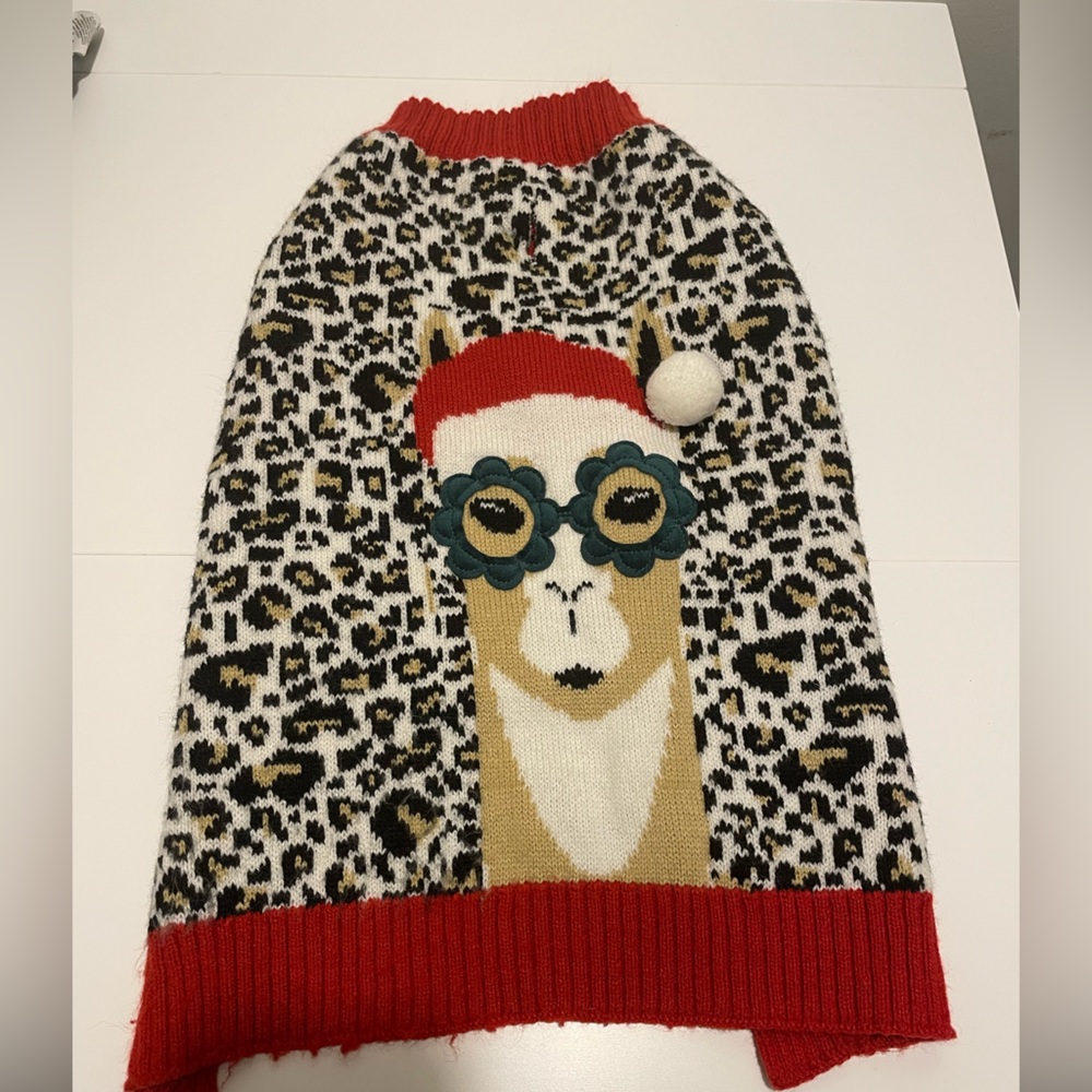 Holiday Time Brand Size Medium Christmas Dog Sweater Animal Print Llama Santa